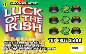 Luck of the Irish instant scratch ticket from Wisconsin Lottery - unscratched