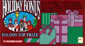 Holiday Bonus instant scratch ticket from Wisconsin Lottery - unscratched