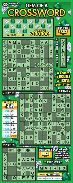 Gem of a Crossword instant scratch ticket from Wisconsin Lottery - unscratched