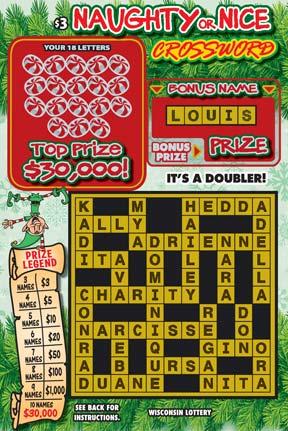 Naughty or Nice Crossword instant scratch ticket from Wisconsin Lottery - unscratched