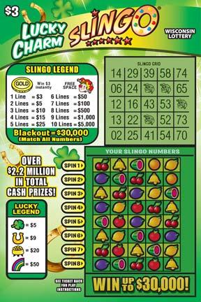 Lucky Charm Slingo instant scratch ticket from Wisconsin Lottery - unscratched