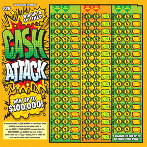 Cash Attack instant scratch ticket from Wisconsin Lottery - unscratched