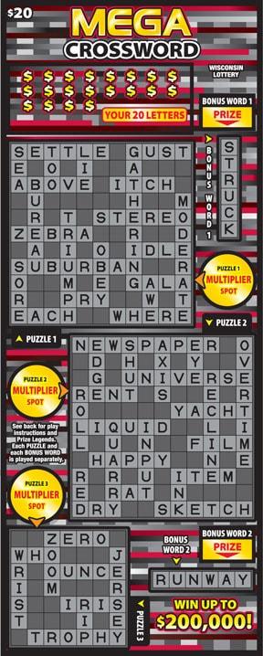 Mega Crossword instant scratch ticket from Wisconsin Lottery - unscratched