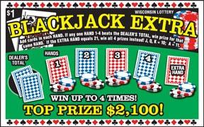Blackjack Extra instant scratch ticket from Wisconsin Lottery - unscratched
