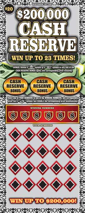 $200,000 Cash Reserve instant scratch ticket from Wisconsin Lottery - unscratched