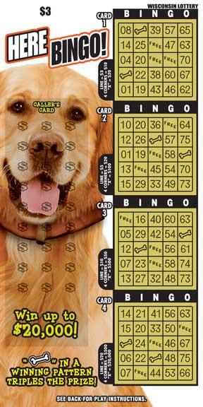 Here Bingo instant scratch ticket from Wisconsin Lottery - unscratched