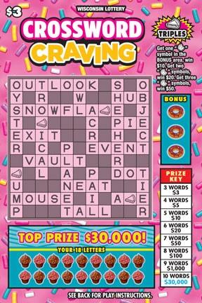 Crossword Craving instant scratch ticket from Wisconsin Lottery - unscratched