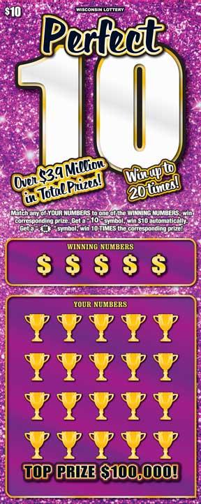 Perfect 10 instant scratch ticket from Wisconsin Lottery - unscratched