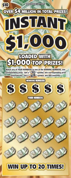 Instant $1,000 instant scratch ticket from Wisconsin Lottery - unscratched