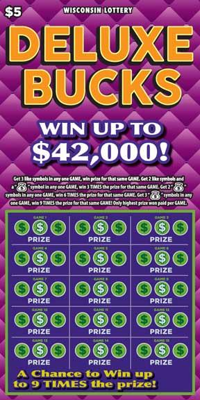 Deluxe Bucks instant scratch ticket from Wisconsin Lottery - unscratched