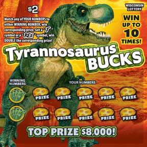 Tyrannosaurus Bucks instant scratch ticket from Wisconsin Lottery - unscratched