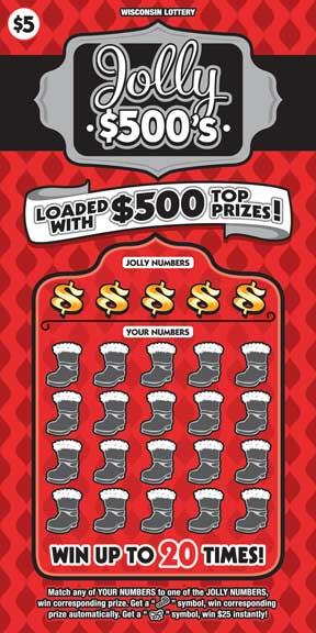 Jolly $500s instant scratch ticket from Wisconsin Lottery - unscratched