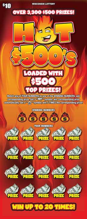 Hot $500s instant scratch ticket from Wisconsin Lottery - unscratched