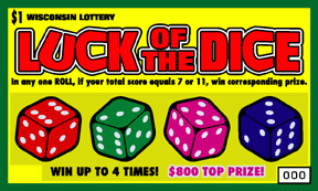 Luck of the Dice instant scratch ticket from Wisconsin Lottery - unscratched