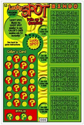 Lucky Spot Bingo instant scratch ticket from Wisconsin Lottery - unscratched