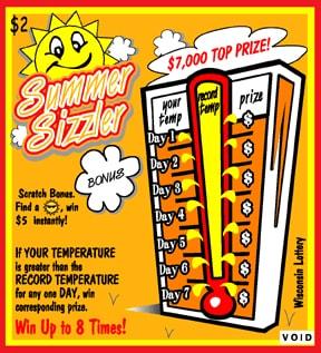 Summer Sizzler instant scratch ticket from Wisconsin Lottery - unscratched