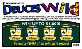 Deuces Wild instant scratch ticket from Wisconsin Lottery - unscratched