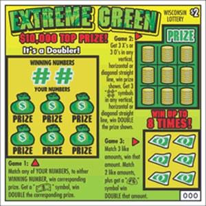 Extreme Green instant scratch ticket from Wisconsin Lottery - unscratched