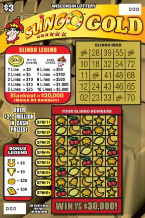 Slingo Gold instant scratch ticket from Wisconsin Lottery - unscratched