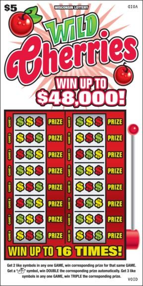 Wild Cherries instant scratch ticket from Wisconsin Lottery - unscratched