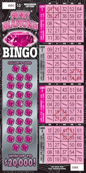 Pink Diamond Bingo instant scratch ticket from Wisconsin Lottery - unscratched