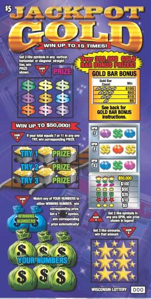 Jackpot Gold instant scratch ticket from Wisconsin Lottery - unscratched