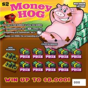 Money Hog instant scratch ticket from Wisconsin Lottery - unscratched