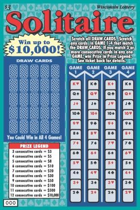 Solitaire instant scratch ticket from Wisconsin Lottery - unscratched
