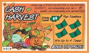 Cash Harvest instant scratch ticket from Wisconsin Lottery - unscratched
