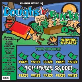 Doughs 'n' Bucks instant scratch ticket from Wisconsin Lottery - unscratched
