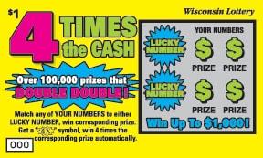 4 Times the Cash instant scratch ticket from Wisconsin Lottery - unscratched
