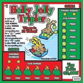 Holly Jolly Tripler instant scratch ticket from Wisconsin Lottery - unscratched