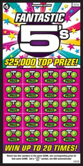 Fantastic 5's instant scratch ticket from Wisconsin Lottery - unscratched