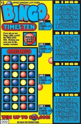 Bingo Times Ten instant scratch ticket from Wisconsin Lottery - unscratched