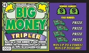 Big Money Tripler instant scratch ticket from Wisconsin Lottery - unscratched