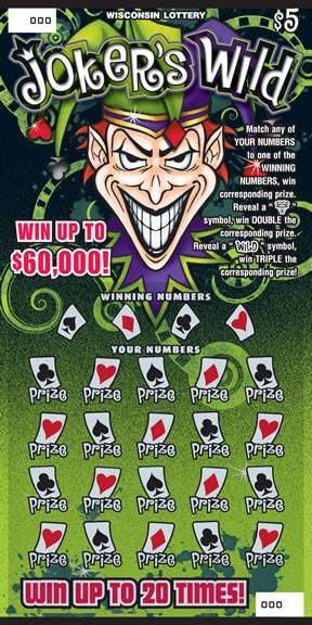 Joker's Wild instant scratch ticket from Wisconsin Lottery - unscratched