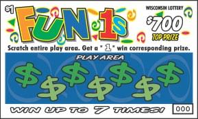Fun 1s instant scratch ticket from Wisconsin Lottery - unscratched
