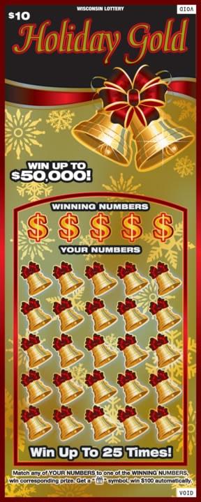 Holiday Gold instant scratch ticket from Wisconsin Lottery - unscratched
