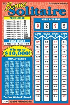 Bonus Solitaire instant scratch ticket from Wisconsin Lottery - unscratched