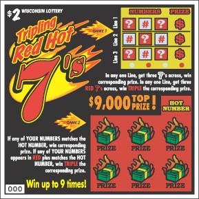 Tripling Red Hot 7s instant scratch ticket from Wisconsin Lottery - unscratched