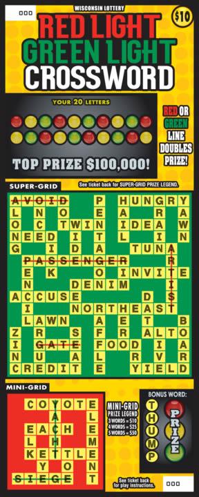 Red Light Green Light Crossword instant scratch ticket from Wisconsin Lottery - unscratched