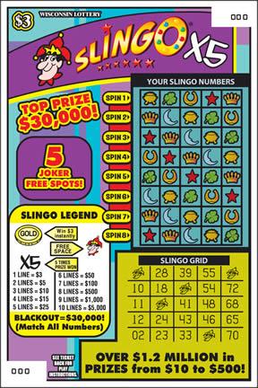 Slingo X5 instant scratch ticket from Wisconsin Lottery - unscratched