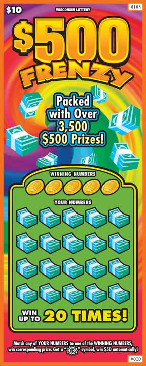 $500 Frenzy instant scratch ticket from Wisconsin Lottery - unscratched