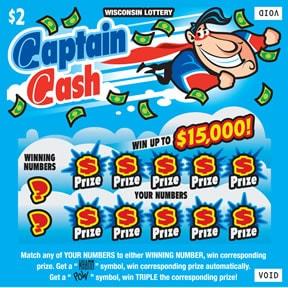 Captain Cash instant scratch ticket from Wisconsin Lottery - unscratched