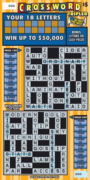 Crossword Tripler instant scratch ticket from Wisconsin Lottery - unscratched