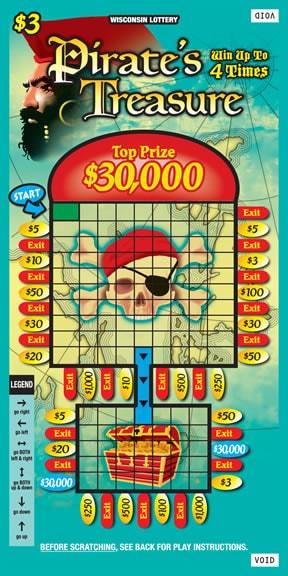 Pirates Treasure instant scratch ticket from Wisconsin Lottery - unscratched