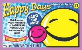 Happy Days instant scratch ticket from Wisconsin Lottery - unscratched