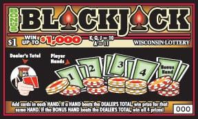 Bonus Blackjack instant scratch ticket from Wisconsin Lottery - unscratched