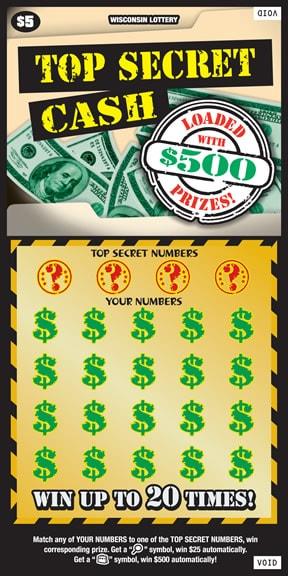 Top Secret Cash instant scratch ticket from Wisconsin Lottery - unscratched