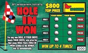 Hole in Won instant scratch ticket from Wisconsin Lottery - unscratched